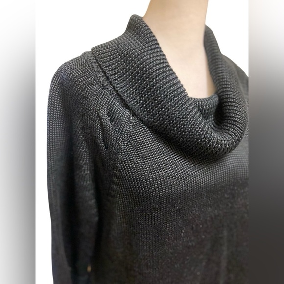 Chico's Cowl Neck Tunic Sweater Size L Black Boxy Wide Sleeves Cozy Capsule Item - Picture 4 of 11